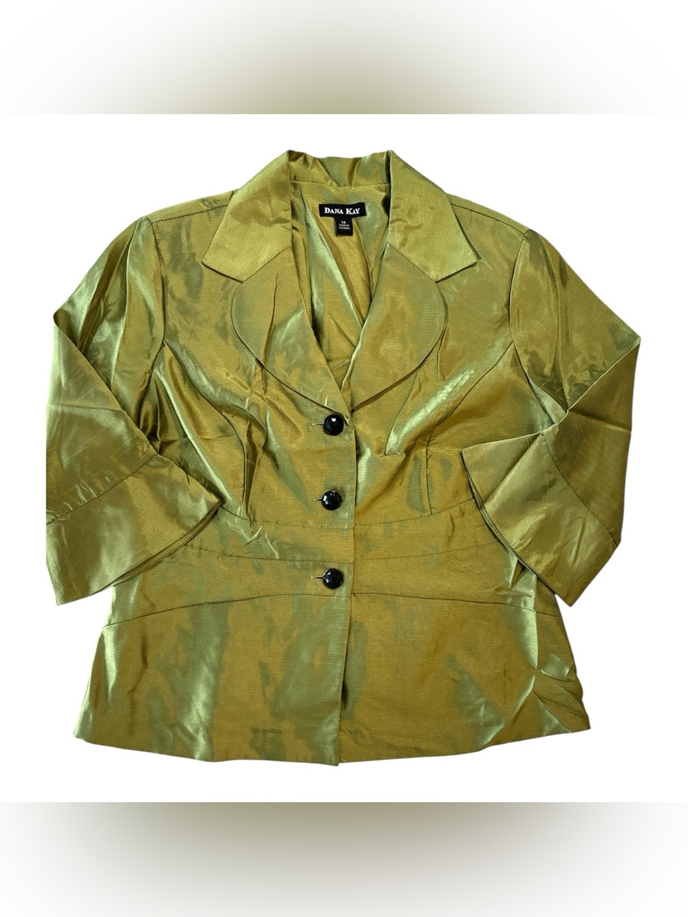 Dana Kay Shimmering Olive Green Satin Blazer